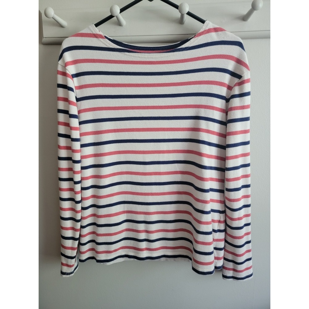 Old Navy Women's Small Striped Top Cream Red Blue L/S Cotton Basic Preppy Coast